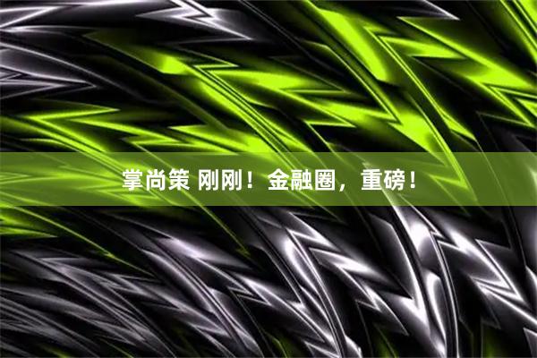 掌尚策 刚刚！金融圈，重磅！